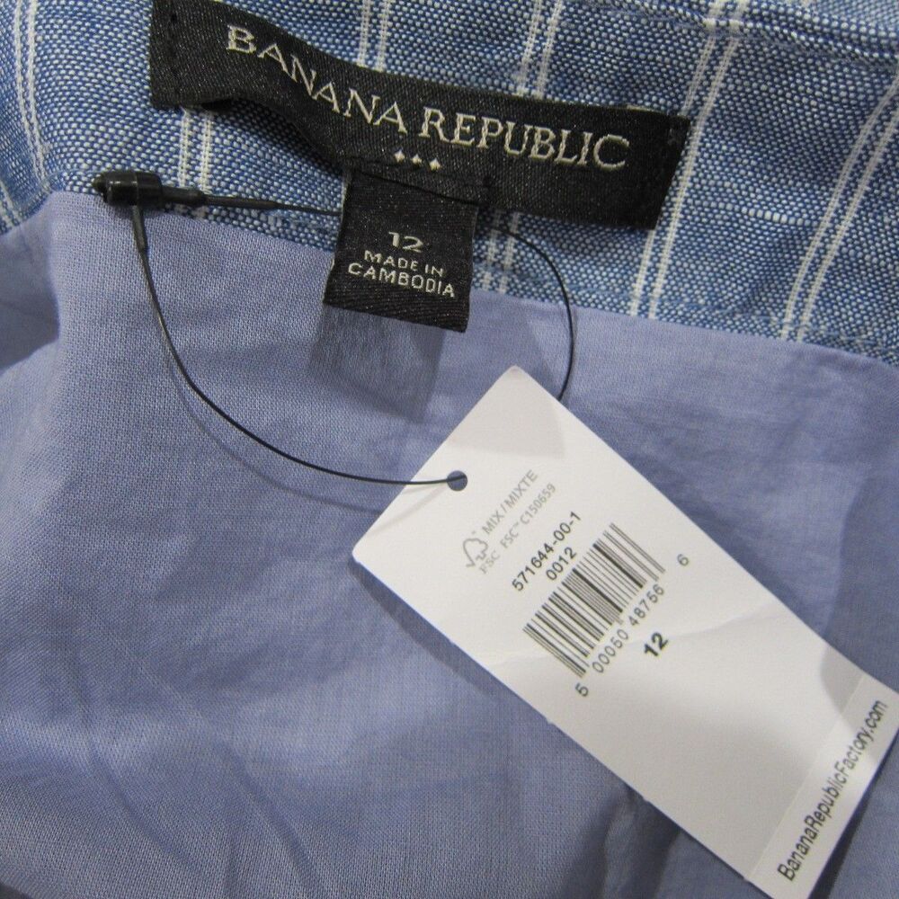 Banana Republic Blue Striped Chambray Linen Blend Belted Shift Dress Size 12 New - Picture 8 of 10